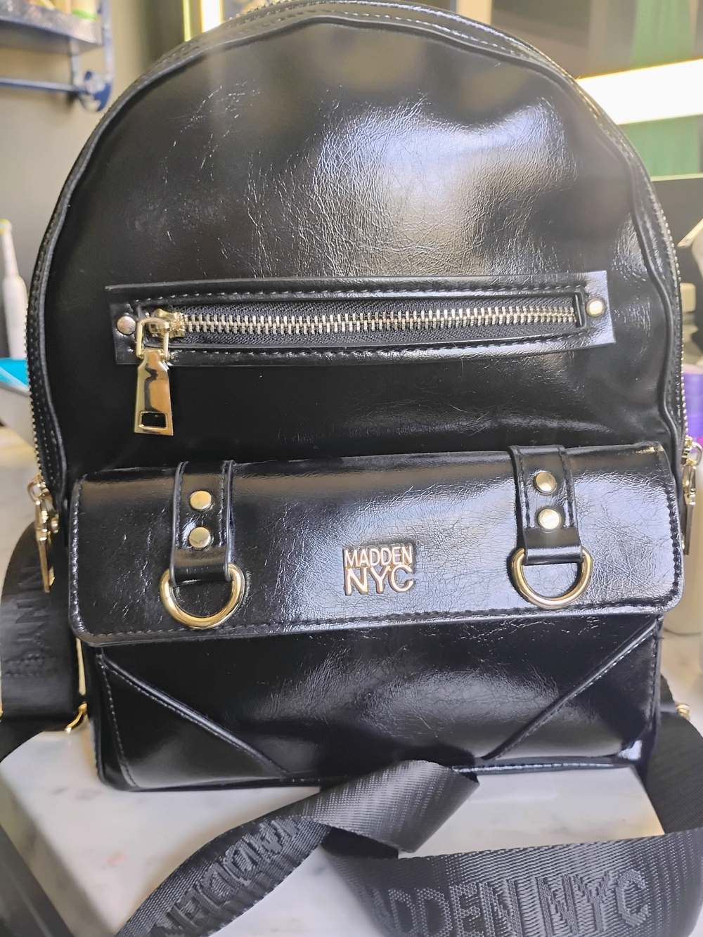 Black Patent Mini Backpack